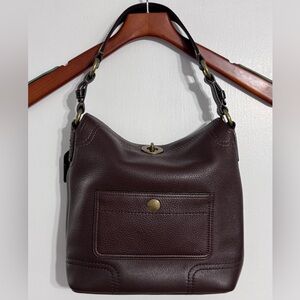 Vintage Coach Chelsea Dark Brown Pebbled Leather Hobo Bag w Front Turn Lock